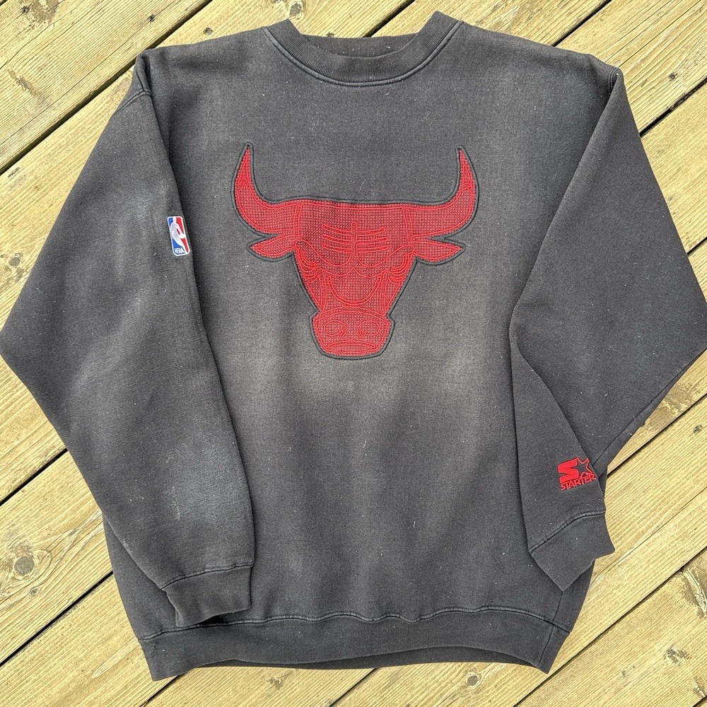 Vintage 90s Chicago Bulls Starter Crewneck Sweatshirt NBA Sun Faded Black XL